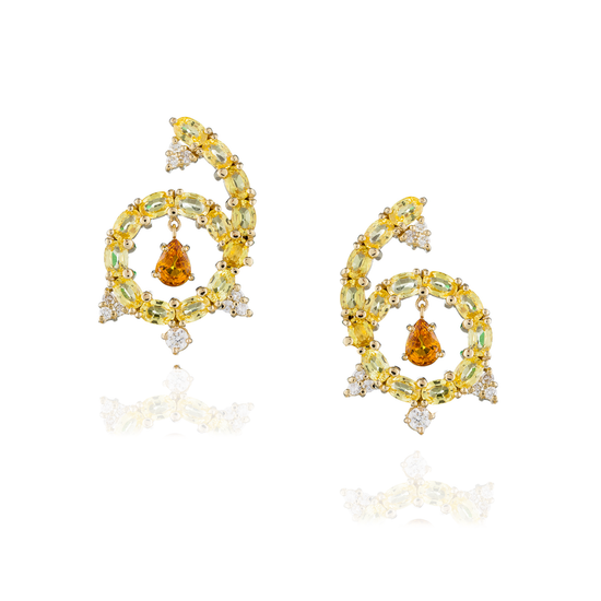 Load image into Gallery viewer, 18K Yellow Gold Earrings with Yellow &amp;amp; Orange Sapphires
