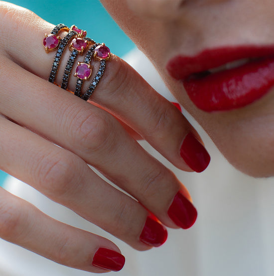 Load image into Gallery viewer, 14K Yellow Gold Ring with Ruby &amp;amp; Black Diamond

