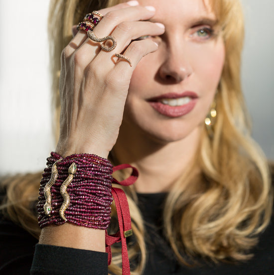 Zinta 925 Silver Double Snake Bracelet with Garnet & Diamonds