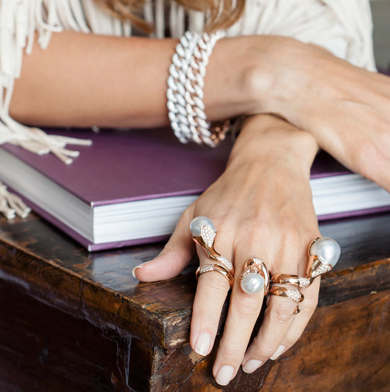 Load image into Gallery viewer, 14K Rose Gold Ring with South Sea Pearl &amp;amp; Diamond
