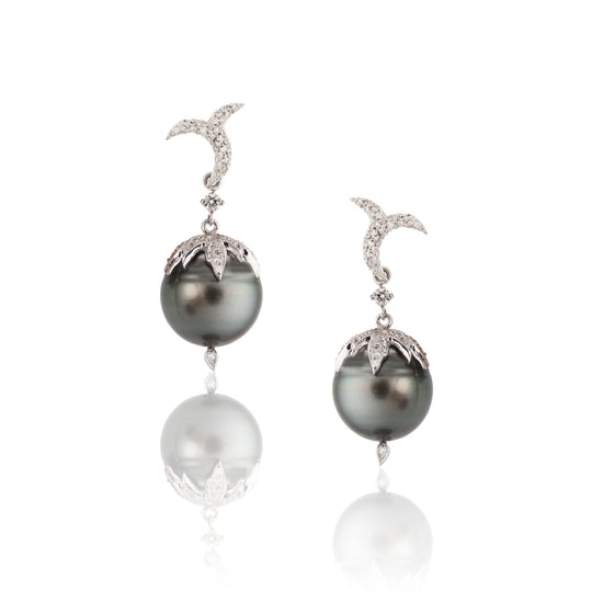 18K White Gold Earrings with South Sea Pearl & Diamonds