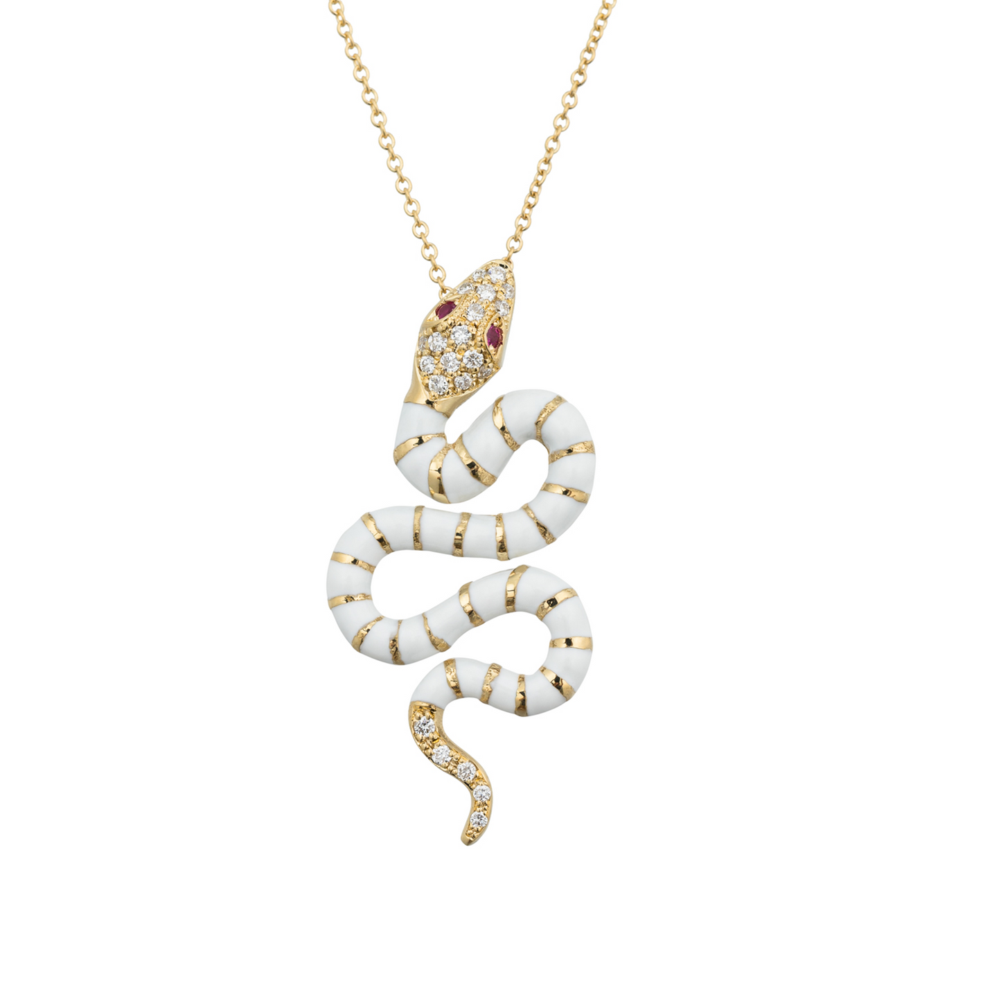 18KT Yellow Gold Chain with Enamel,Ruby and Diamond