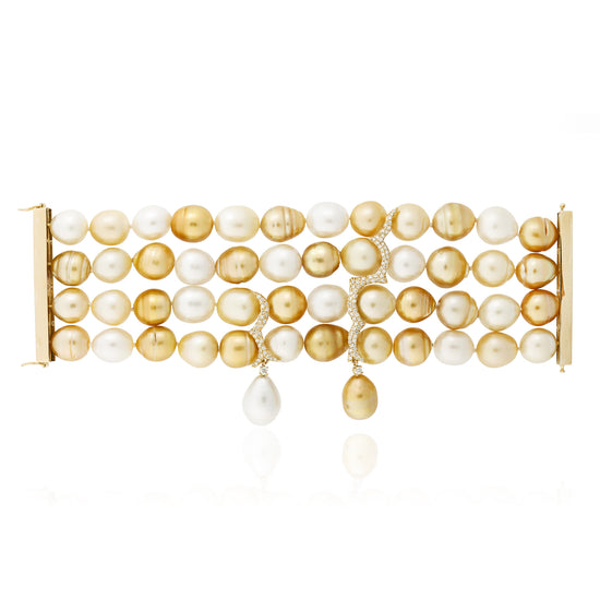 Load image into Gallery viewer, 18k Yellow Gold Bracelet with South Sea Pearls and Diamonds
