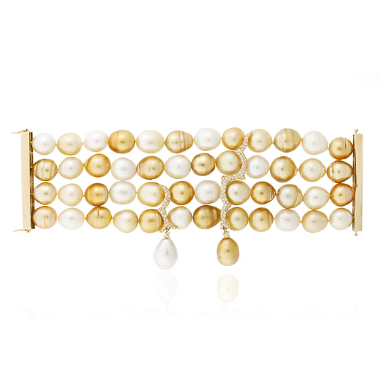 18k Yellow Gold Bracelet with South Sea Pearls and Diamonds