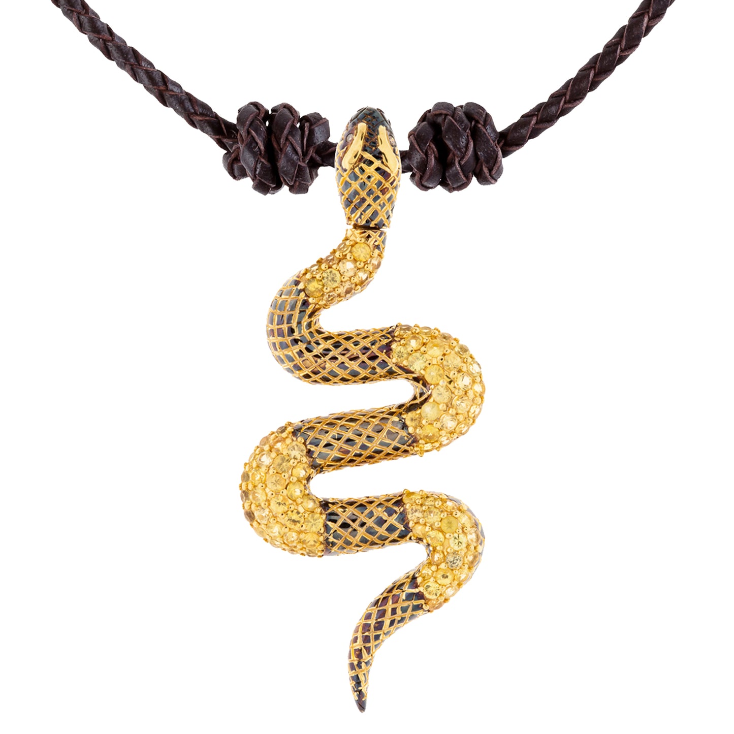 Load image into Gallery viewer, 925 Silver Snake Pendant with Yellow Sapphires
