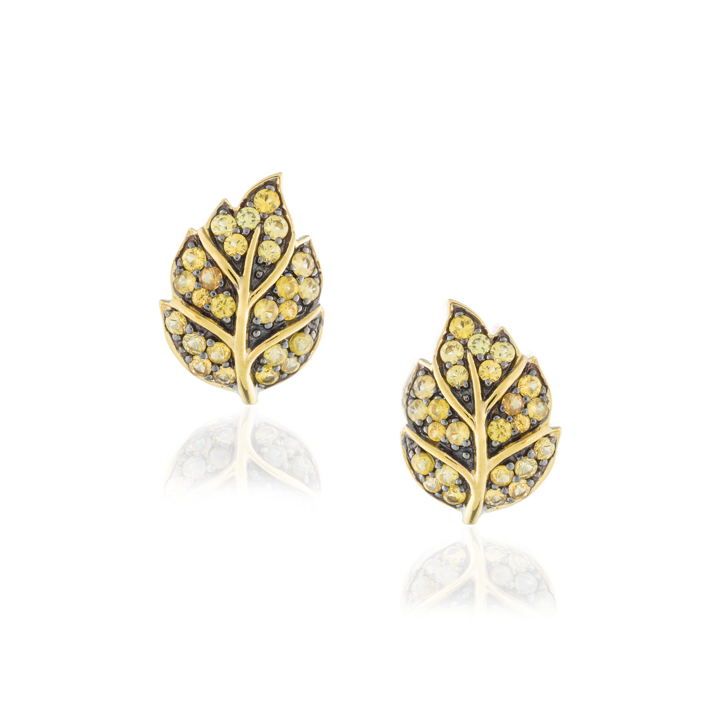 925 Silver Leaf Earrings Yellow Gold Plated with Yellow Sapphire