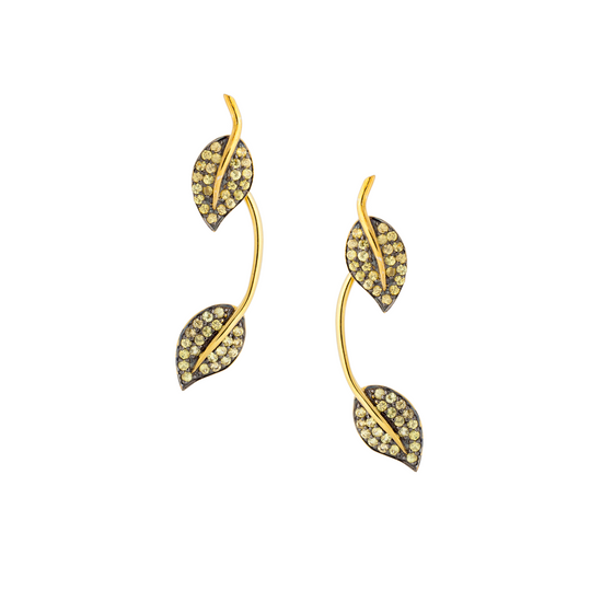 925 Silver Leaf Earrings with Yellow Sapphires