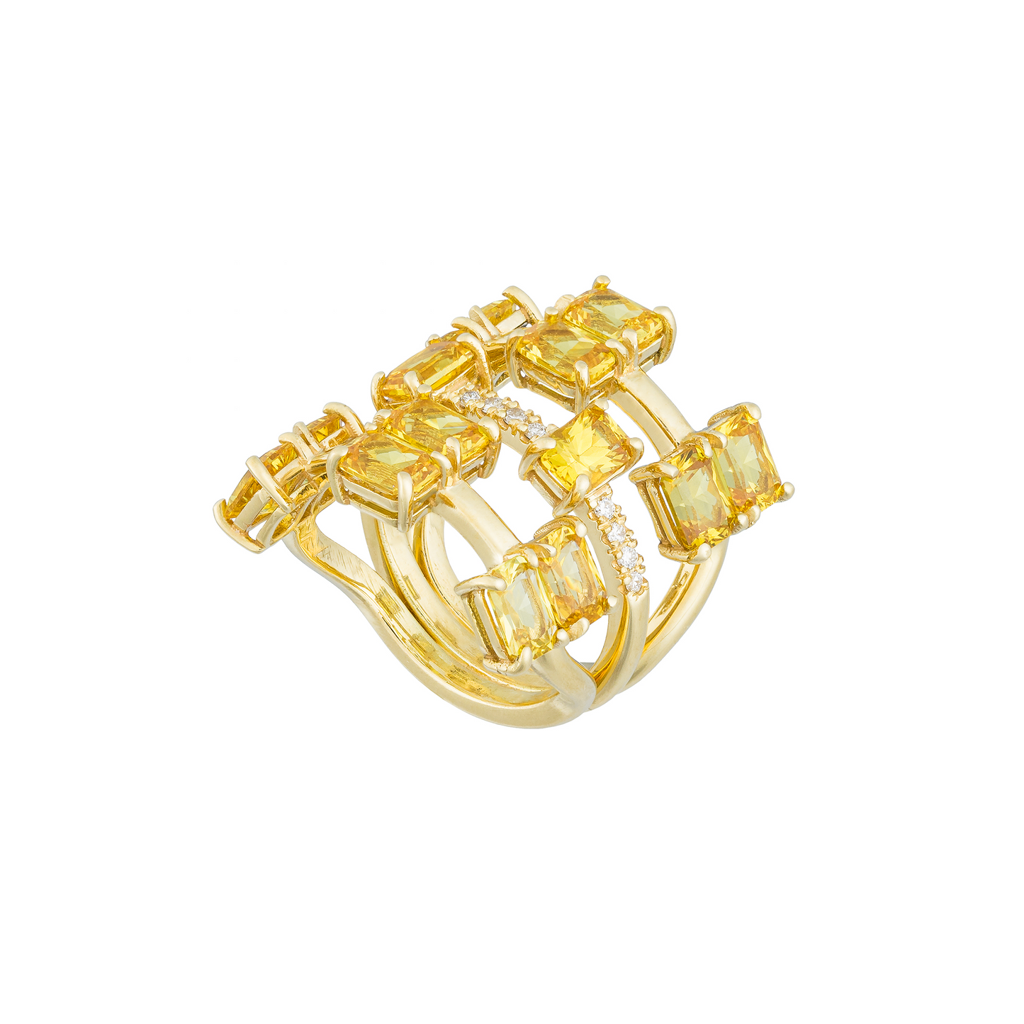 18K Yellow Gold Ring with Yellow Sapphires & Diamonds