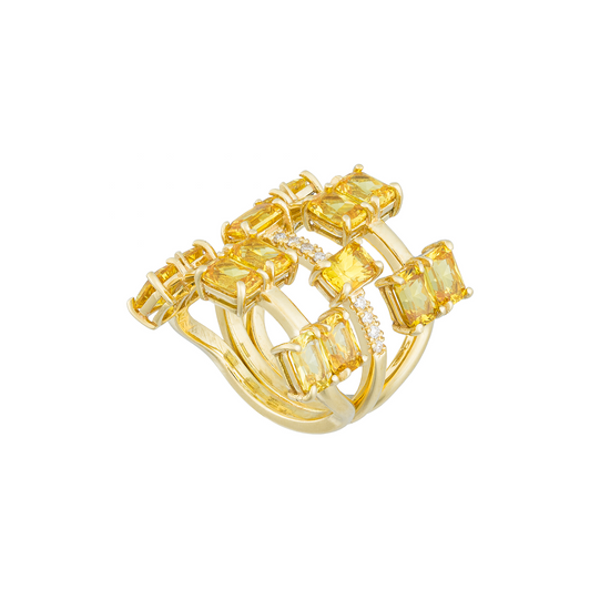 18K Yellow Gold Ring with Yellow Sapphires & Diamonds