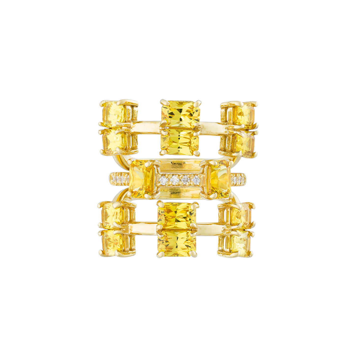 18K Yellow Gold Ring with Yellow Sapphires & Diamonds