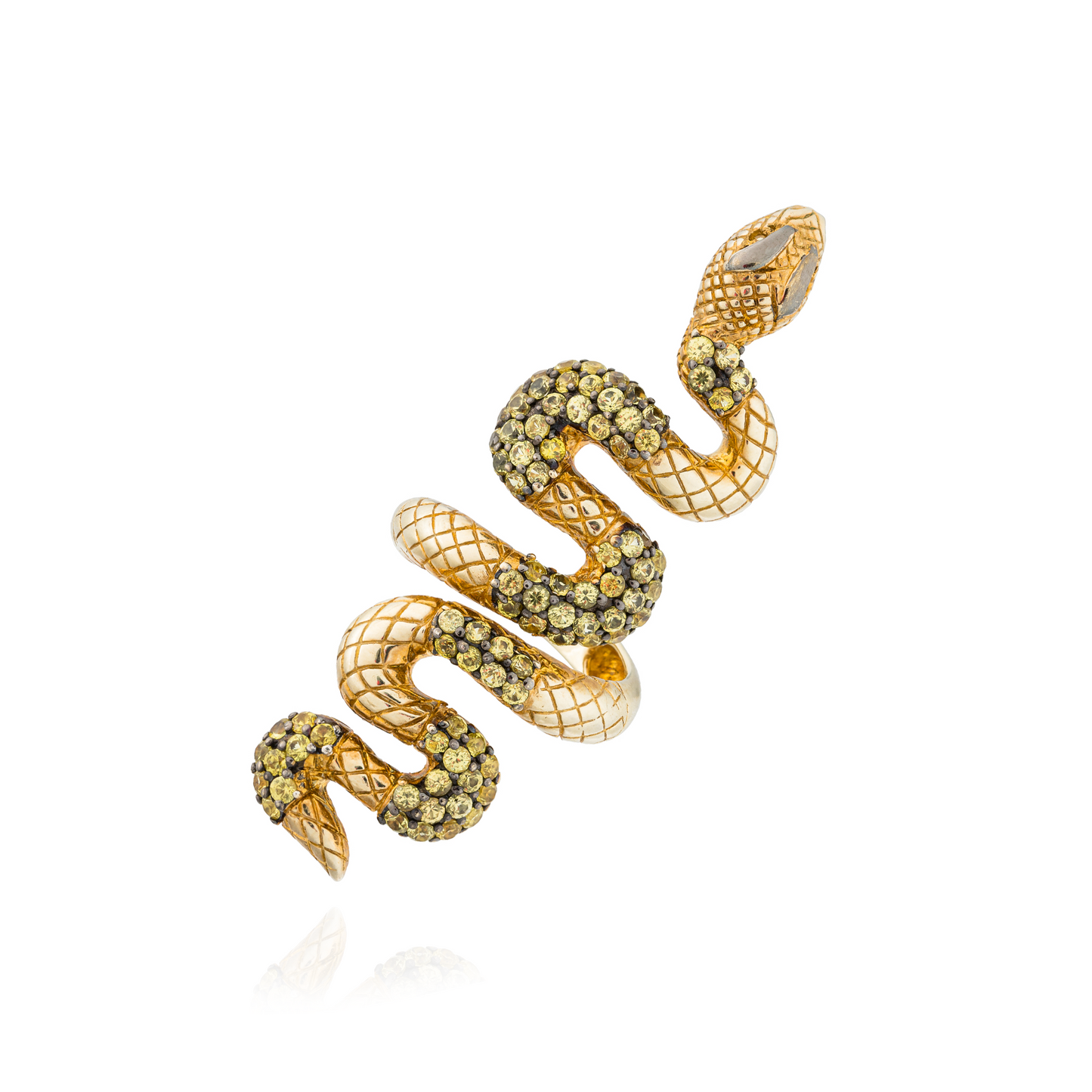 925 Silver Snake Ring with Yellow Sapphires